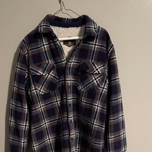Freedom Foundry plaid men size Med Flannel Sherpa lined Jacket blue red